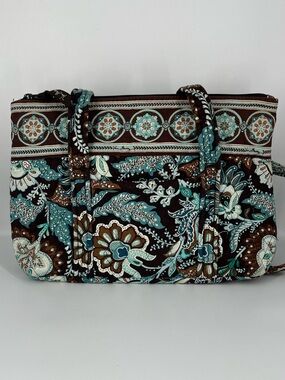 Vera Bradley Java Blue Quilted Paisley Tote in Teal, Brown and Cream